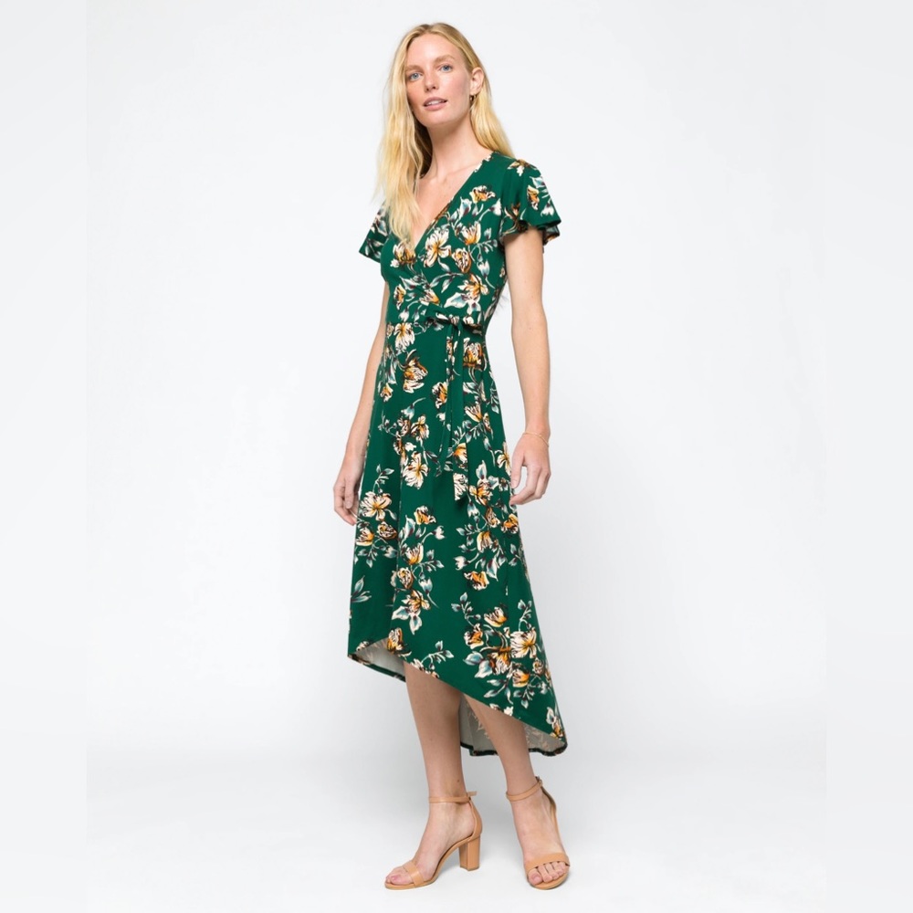 Faux Wrap Brushed Knit Straight Hem Maxi Dress